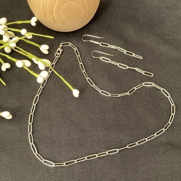 STAINLESS Steel Paperclip Necklace & Earring Set - Picture 5 of 13